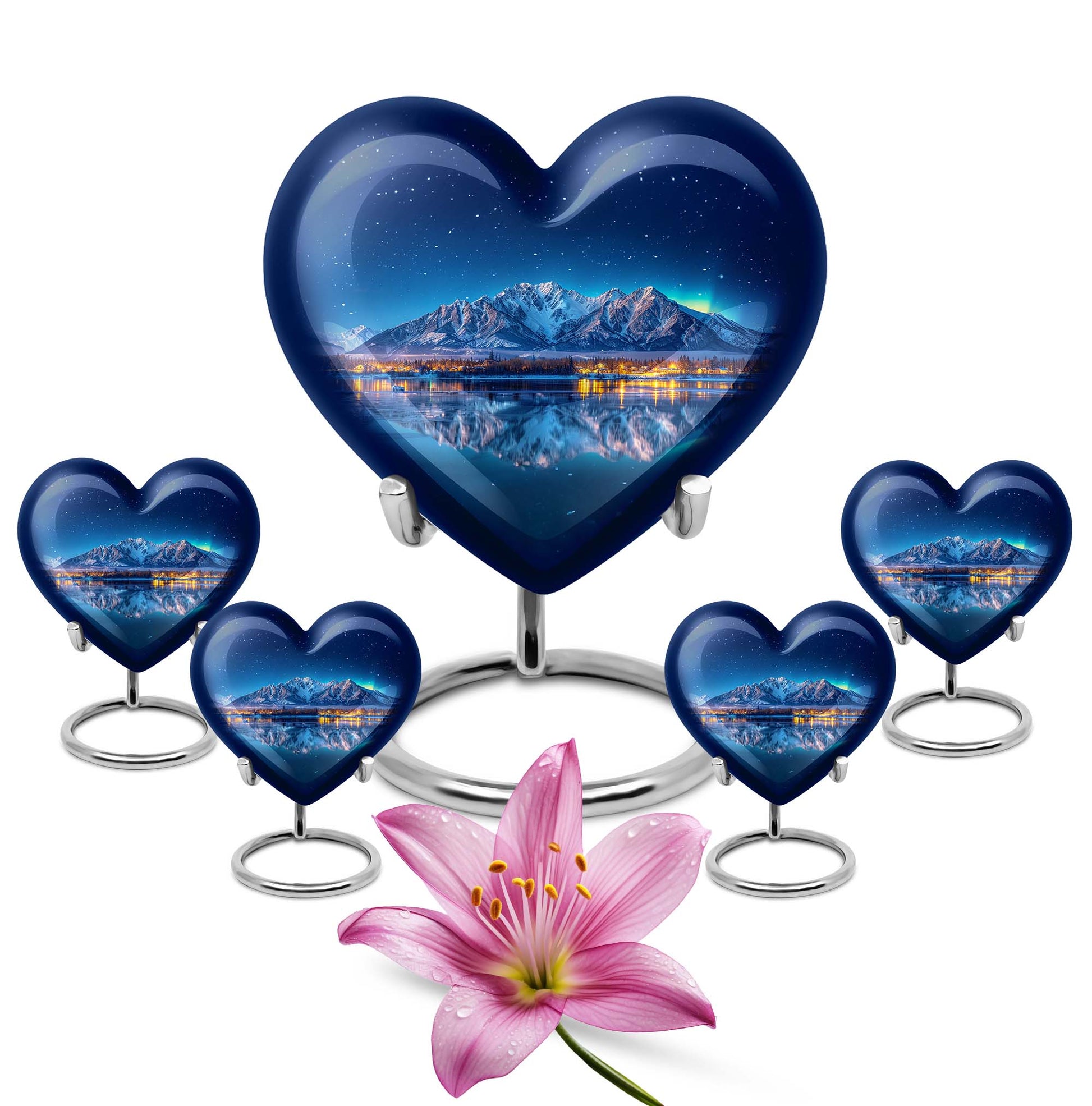 Aurora Borealis Theme Large Urn With 4 Keepsake Urn