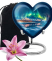 heart-shaped Aurora Borealis burial urn