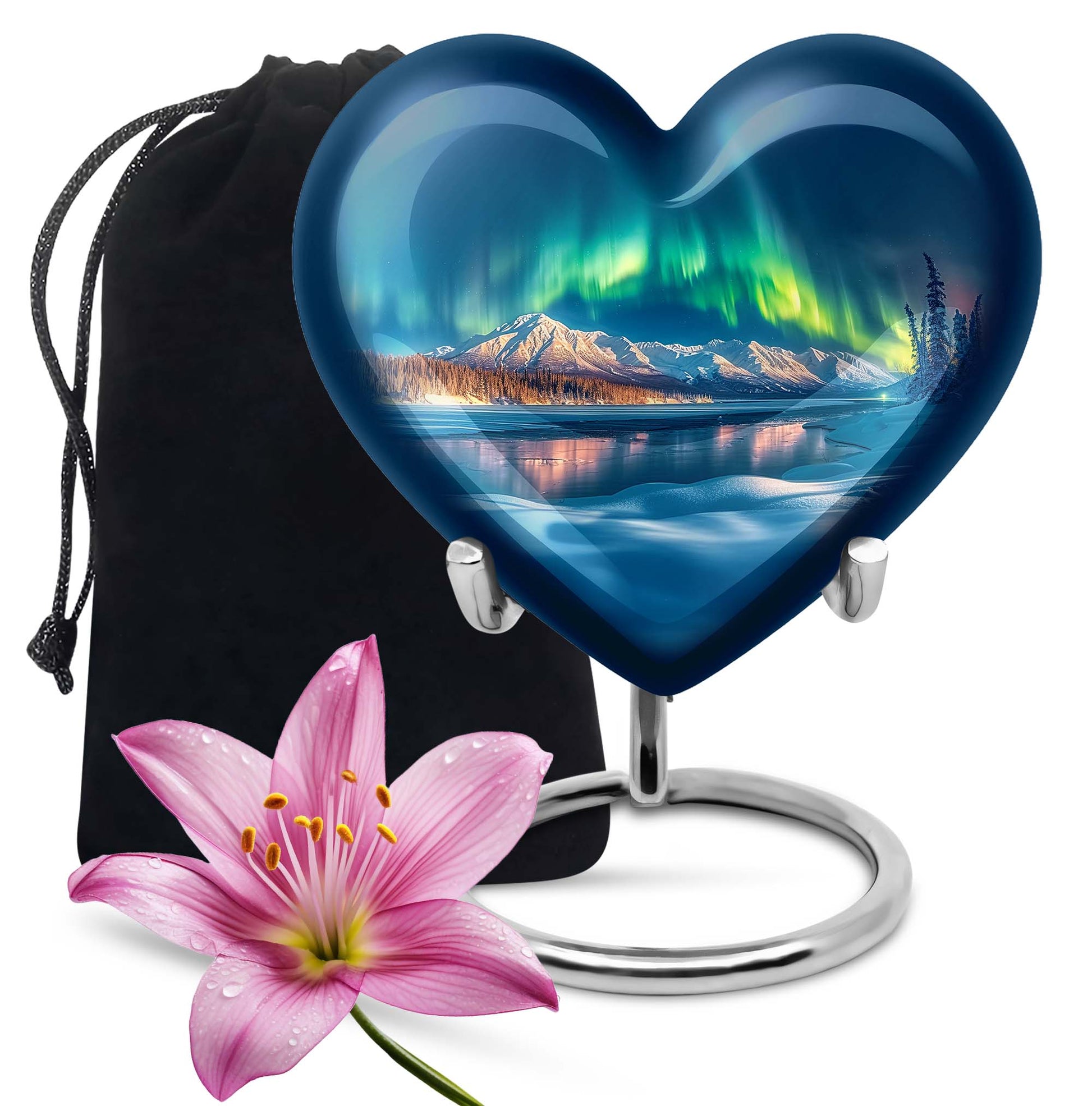 heart-shaped Aurora Borealis burial urn