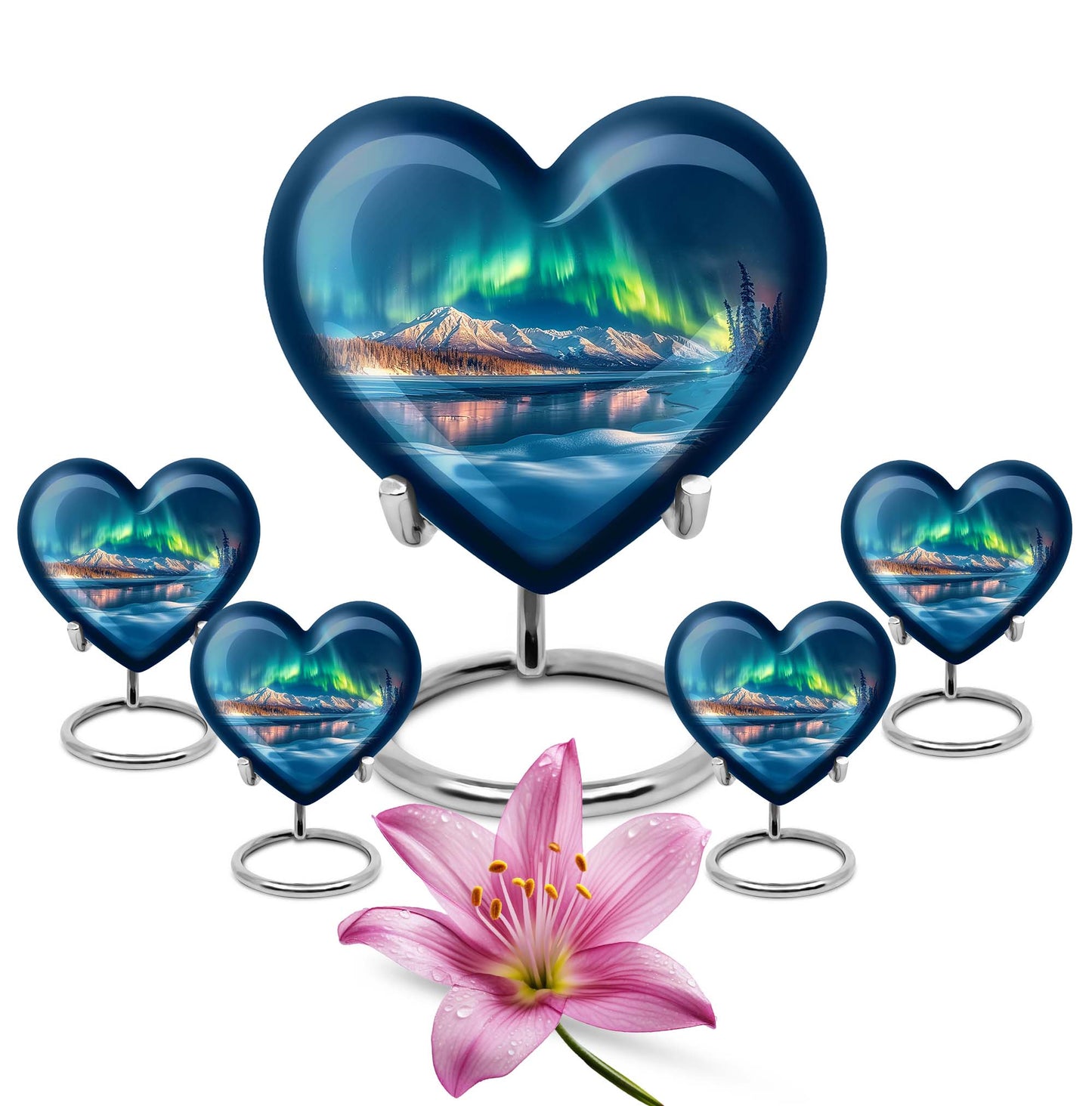 heart-shaped Aurora Borealis burial urn