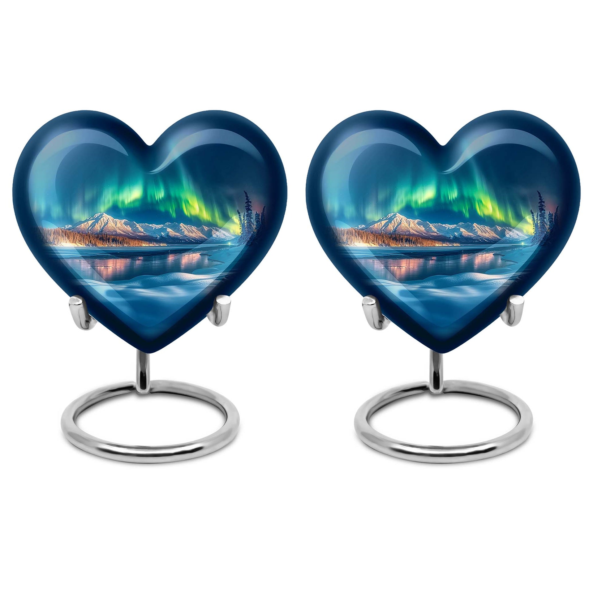 heart-shaped Aurora Borealis burial urn
