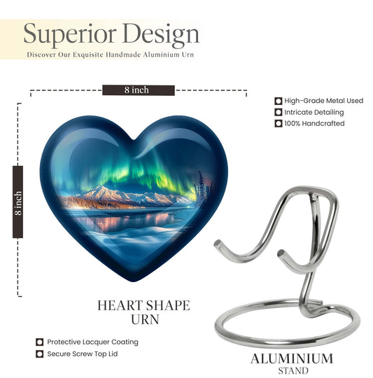 heart-shaped Aurora Borealis burial urn