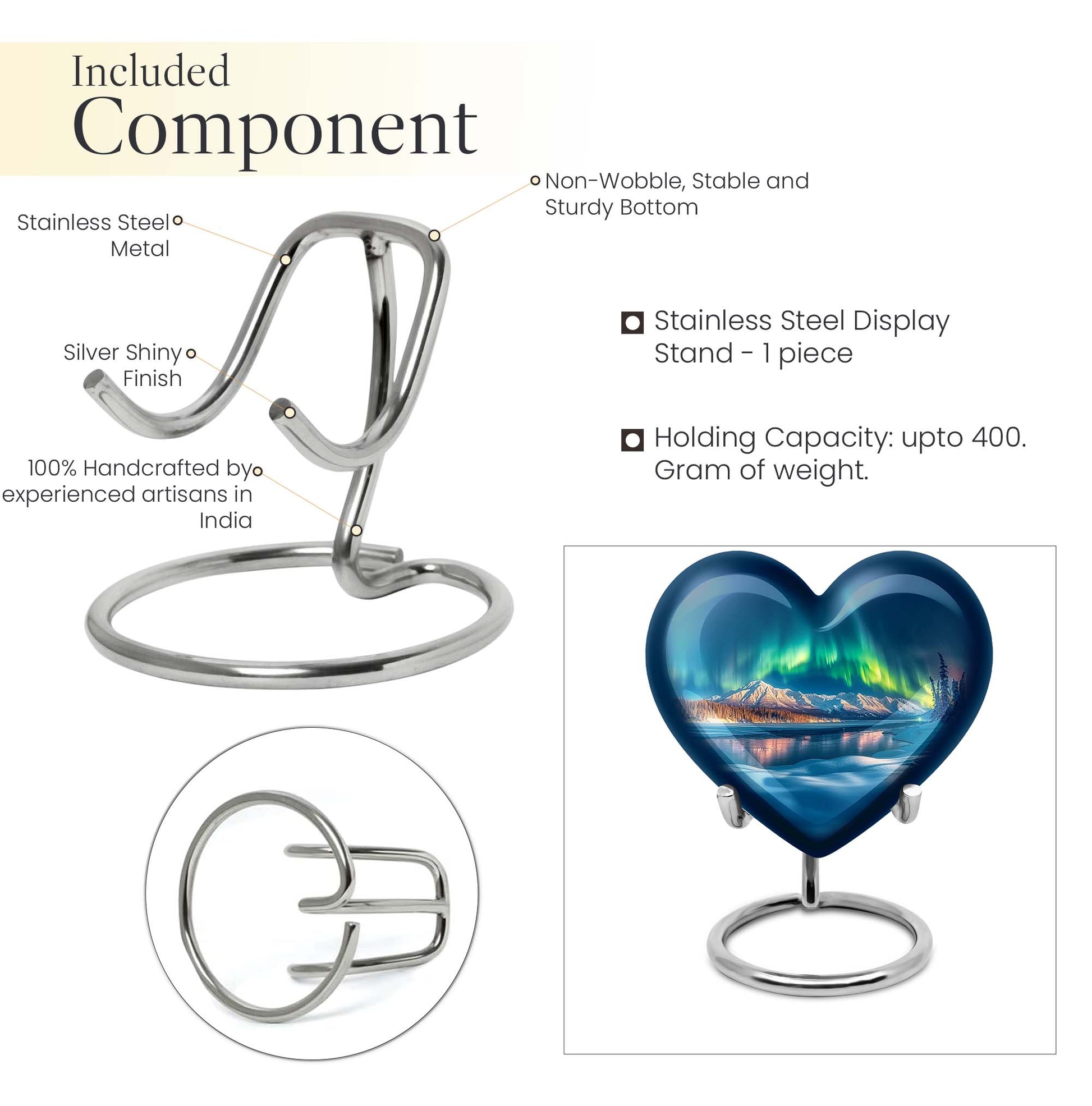 heart-shaped Aurora Borealis burial urn