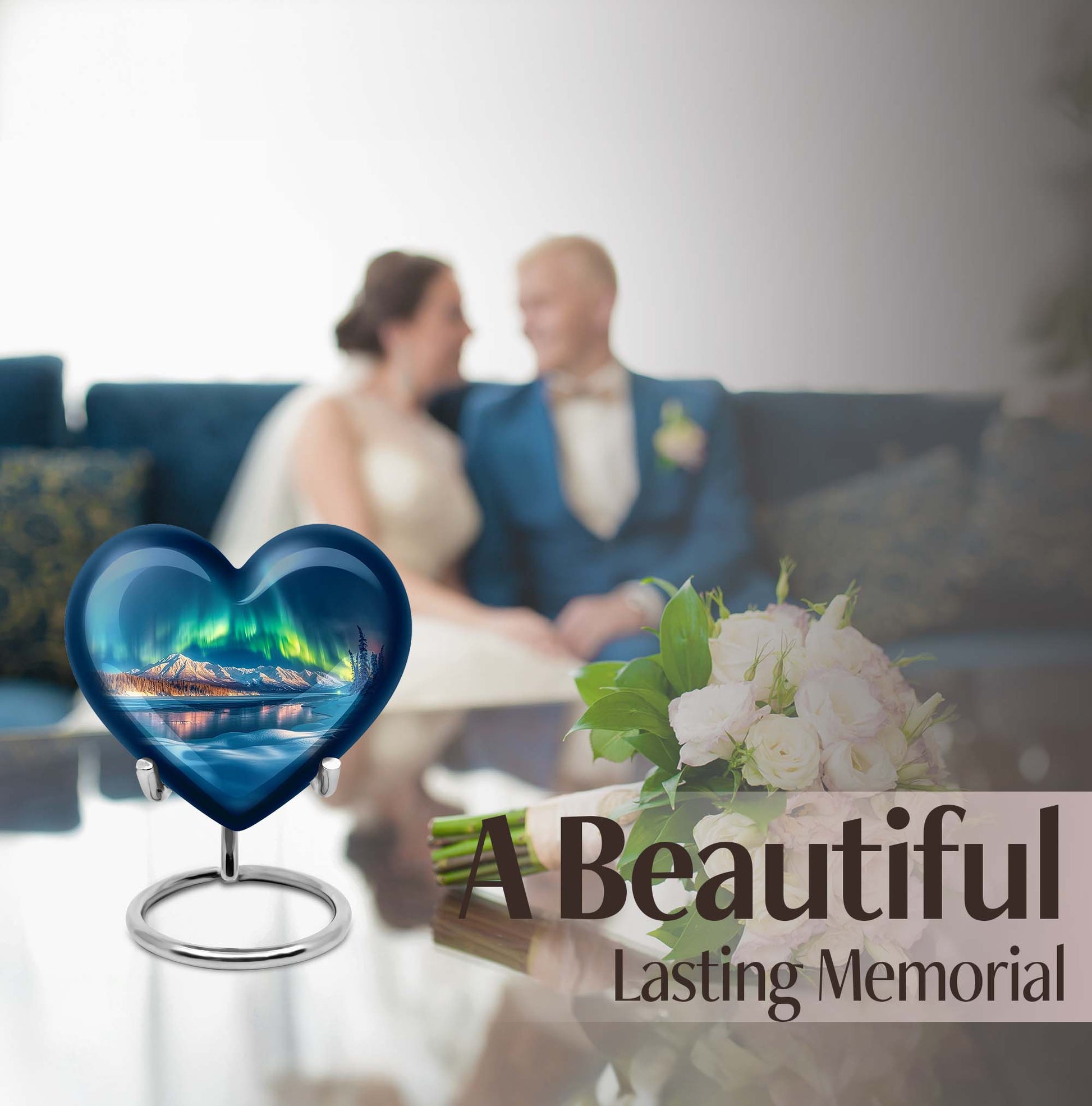 heart-shaped Aurora Borealis burial urn