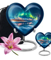 heart-shaped Aurora Borealis burial urn
