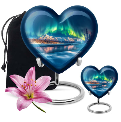 Aurora Borealis Theme Large Urn With 1 Keepsake Urn