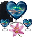heart-shaped Aurora Borealis burial urn