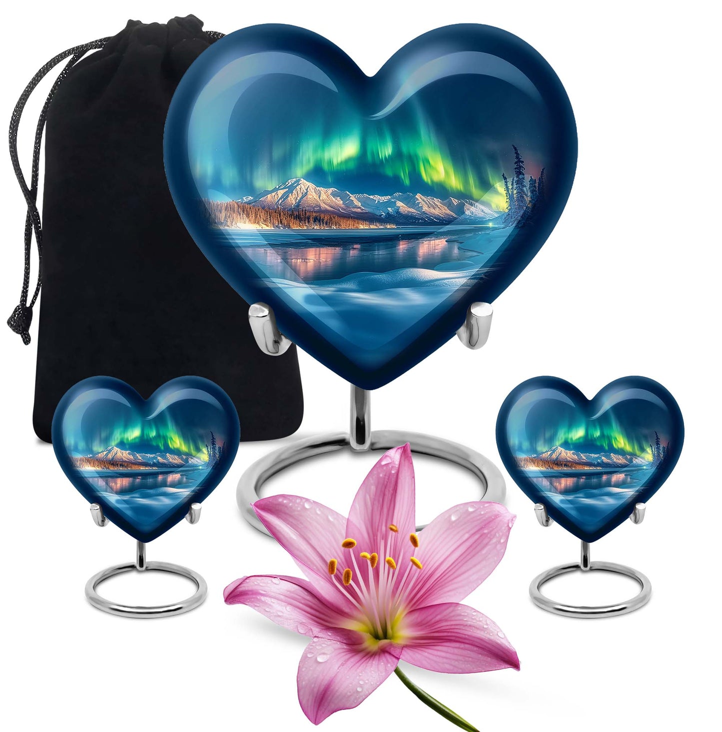 heart-shaped Aurora Borealis burial urn