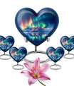 Arora borealis heart shaped memorial urn for ashes, butterfly theme