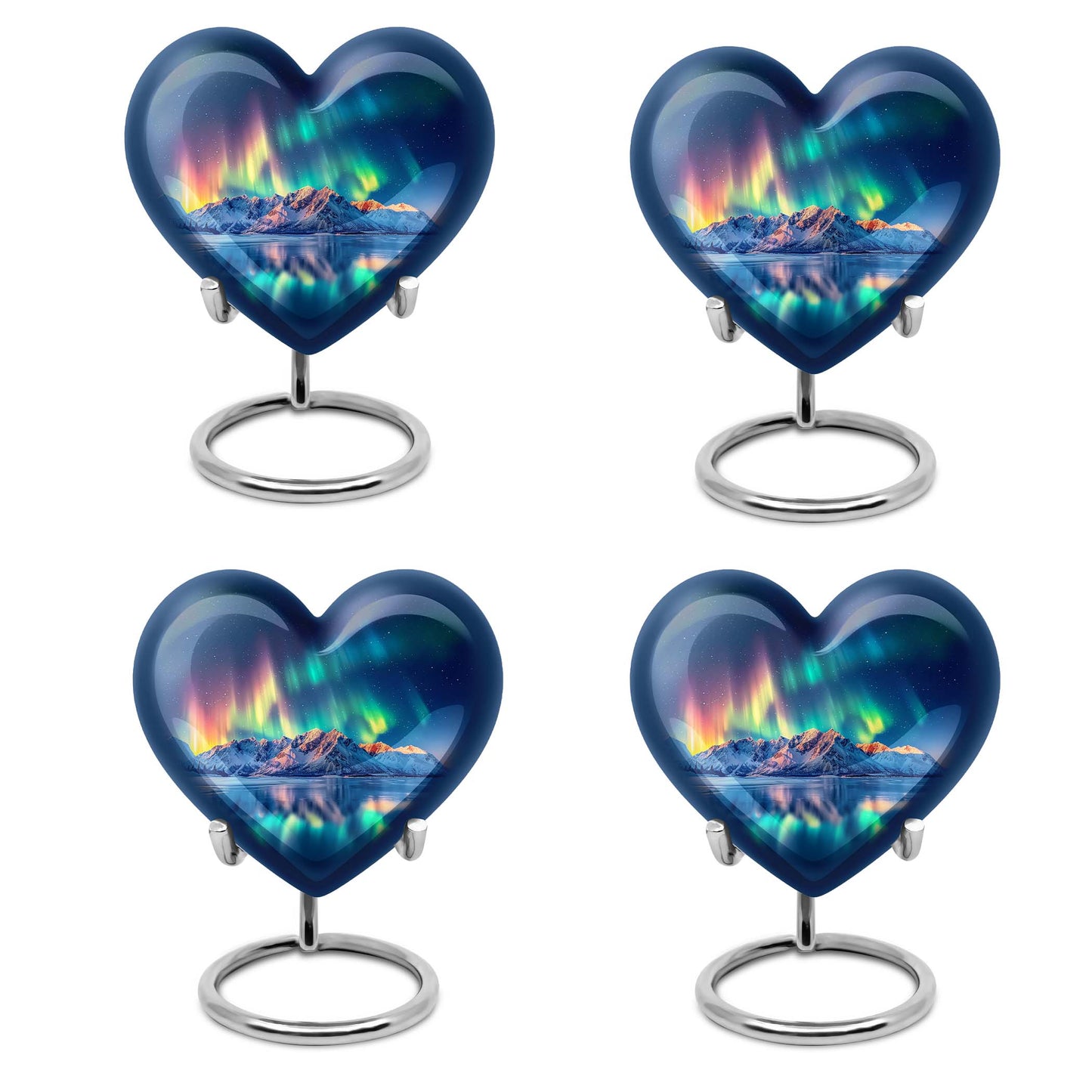 Arora borealis heart shaped memorial urn for ashes, butterfly theme