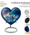 Arora borealis heart shaped memorial urn for ashes, butterfly theme