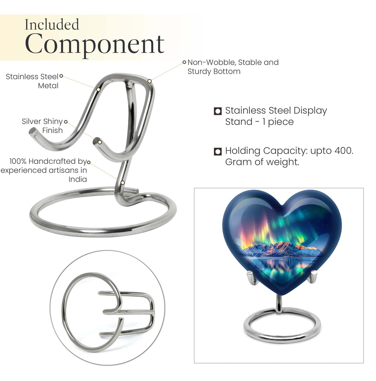 Arora borealis heart shaped memorial urn for ashes, butterfly theme