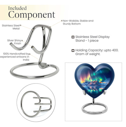 Arora borealis heart shaped memorial urn for ashes, butterfly theme