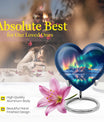 Arora borealis heart shaped memorial urn for ashes, butterfly theme