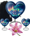 Arora borealis heart shaped memorial urn for ashes, butterfly theme