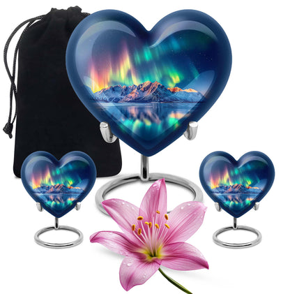 Aurora Borealis Theme Large Urn With 2 Keepsake Urn