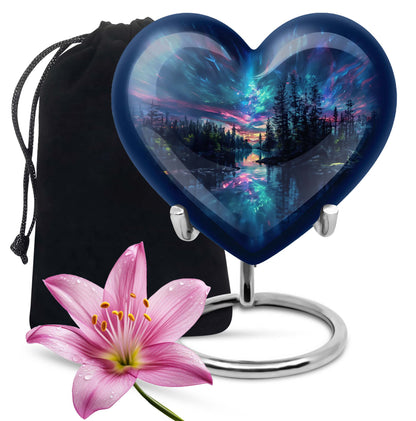  Arora borealis heart shaped cremation urn 