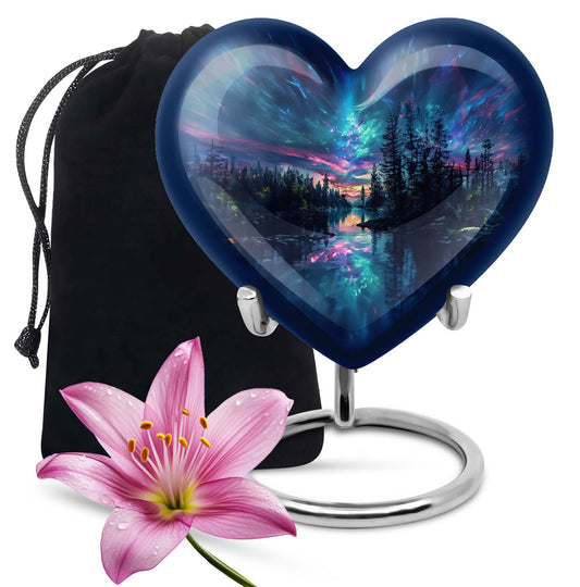  Arora borealis heart shaped cremation urn 