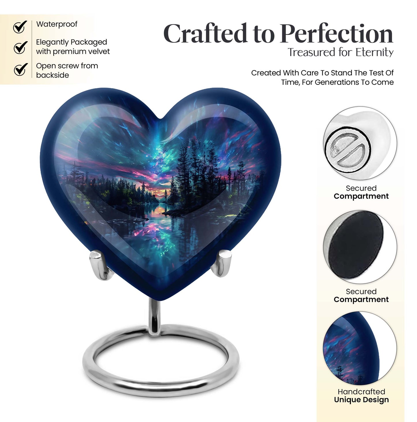  Arora borealis heart shaped cremation urn 