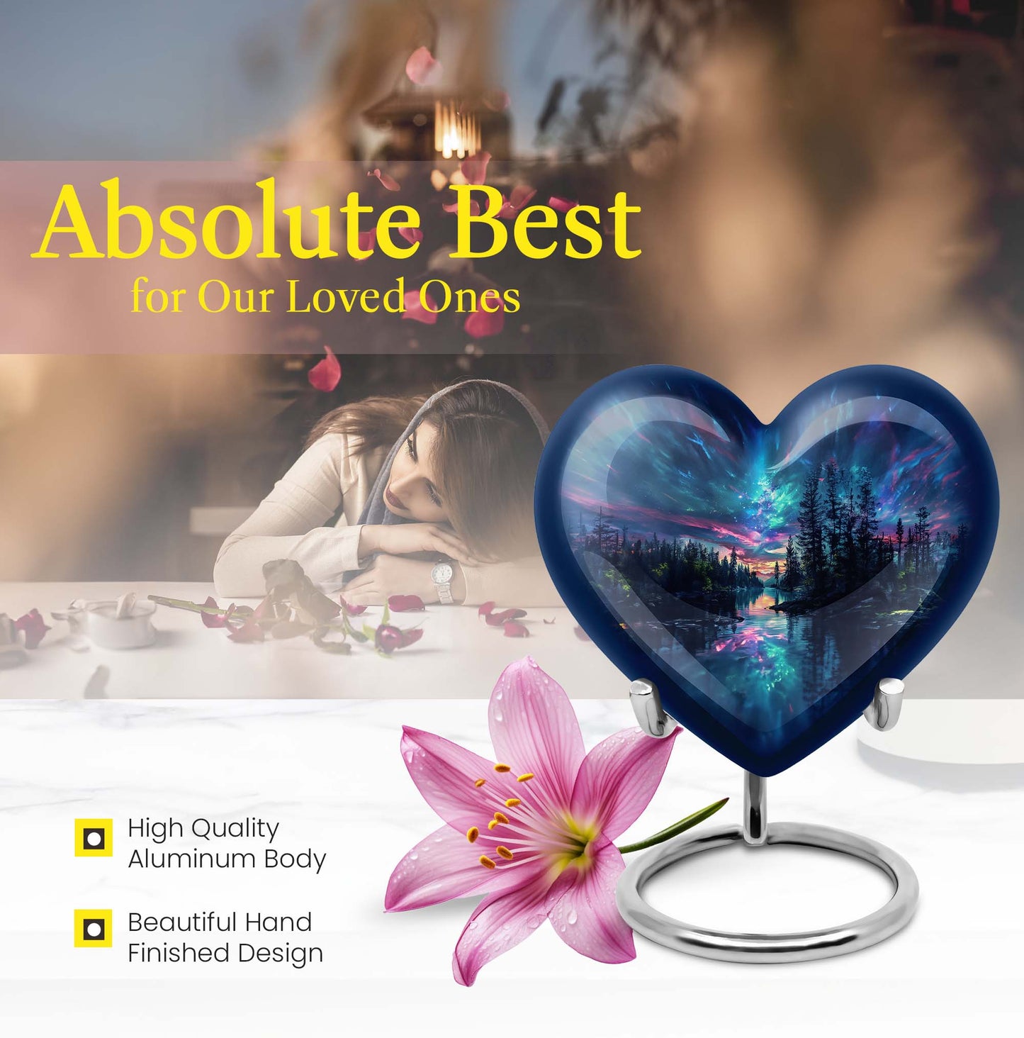  Arora borealis heart shaped cremation urn 