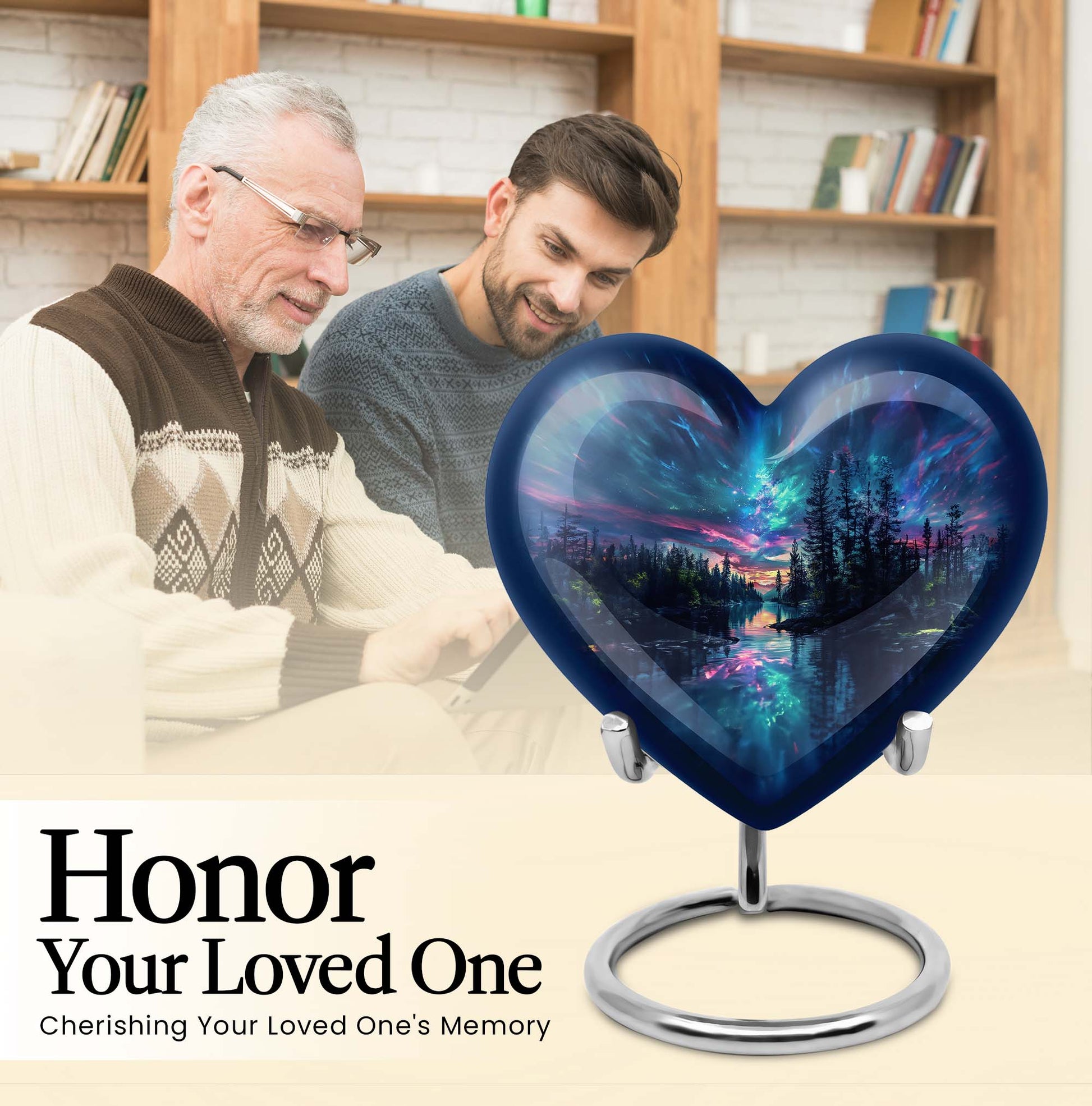  Arora borealis heart shaped cremation urn 