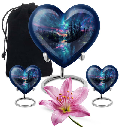 Arora borealis heart shaped cremation urn 