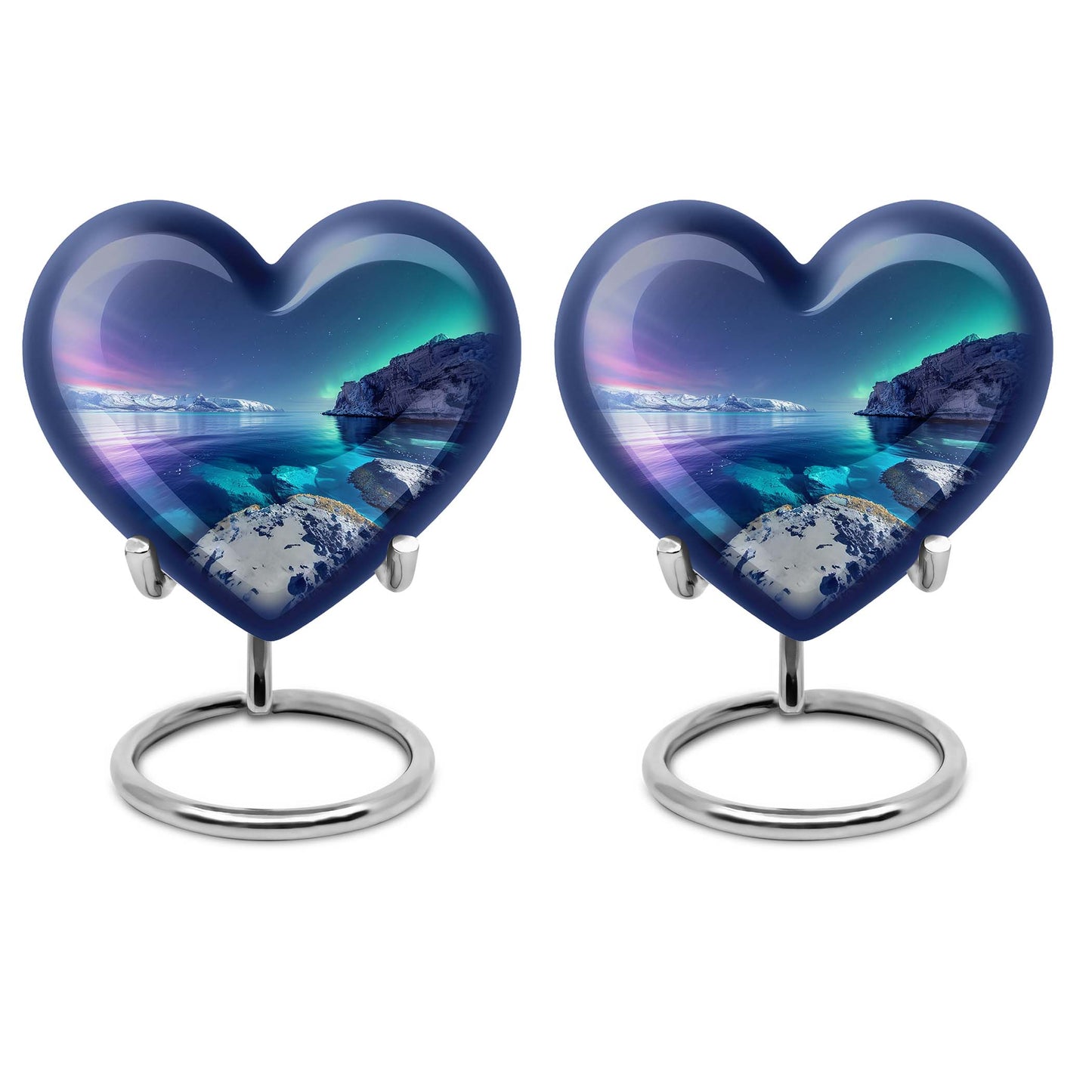 Heart-shaped, Aurora Borealis-themed memorial large urn