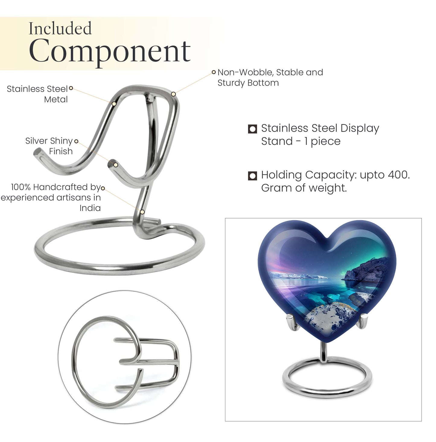 Heart-shaped, Aurora Borealis-themed memorial large urn