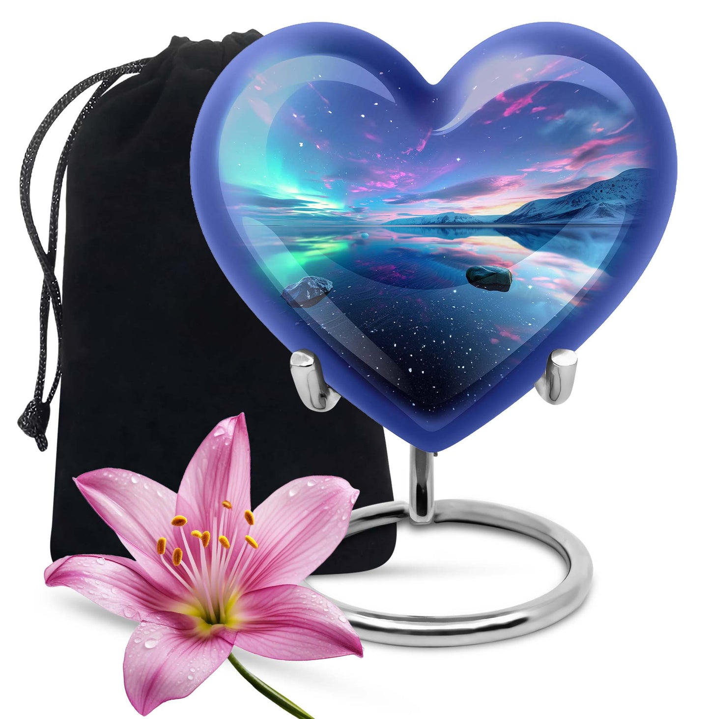 Aurora borealis heart shaped urn for ashes