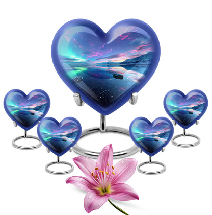 Aurora borealis heart shaped urn for ashes