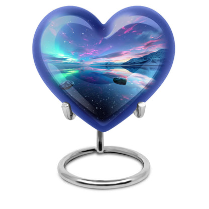 Aurora borealis heart shaped urn for ashes