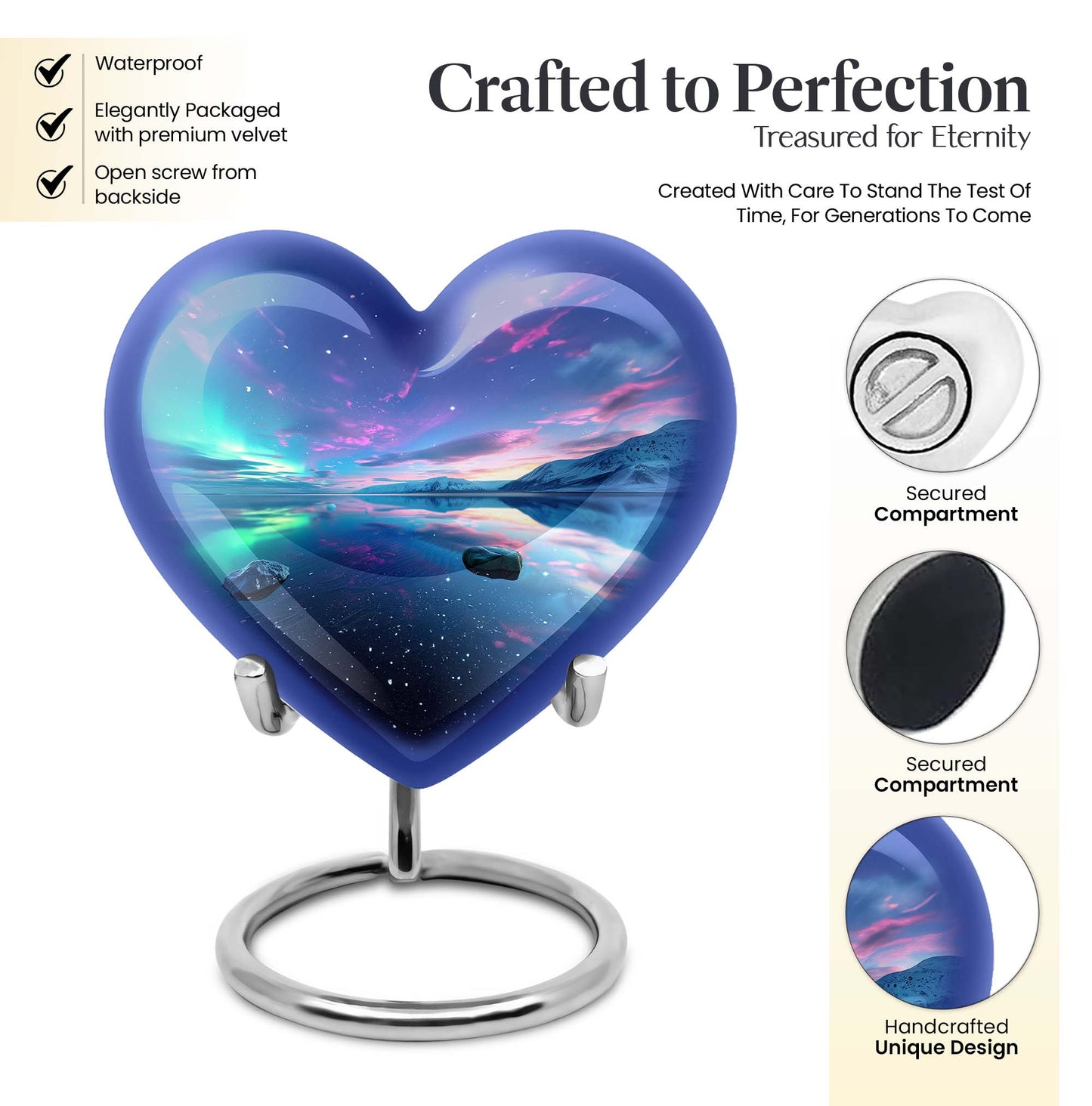 Aurora borealis heart shaped urn for ashes