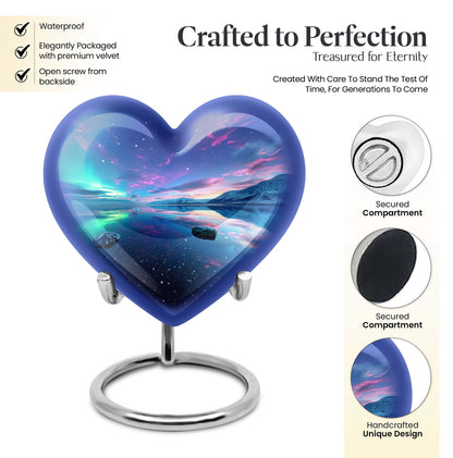 Aurora borealis heart shaped urn for ashes
