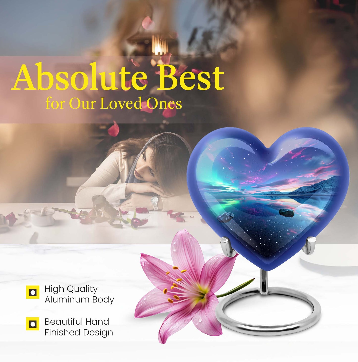 Aurora borealis heart shaped urn for ashes