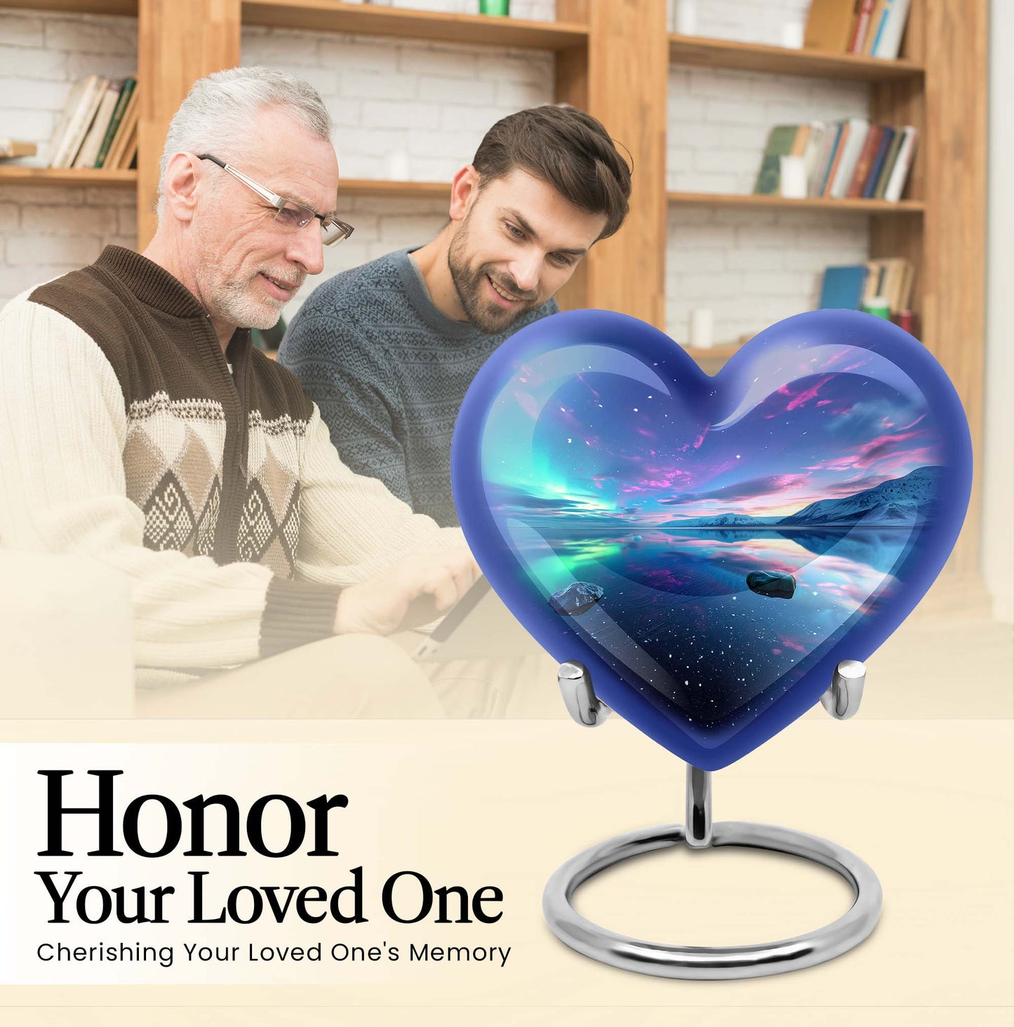 Aurora borealis heart shaped urn for ashes