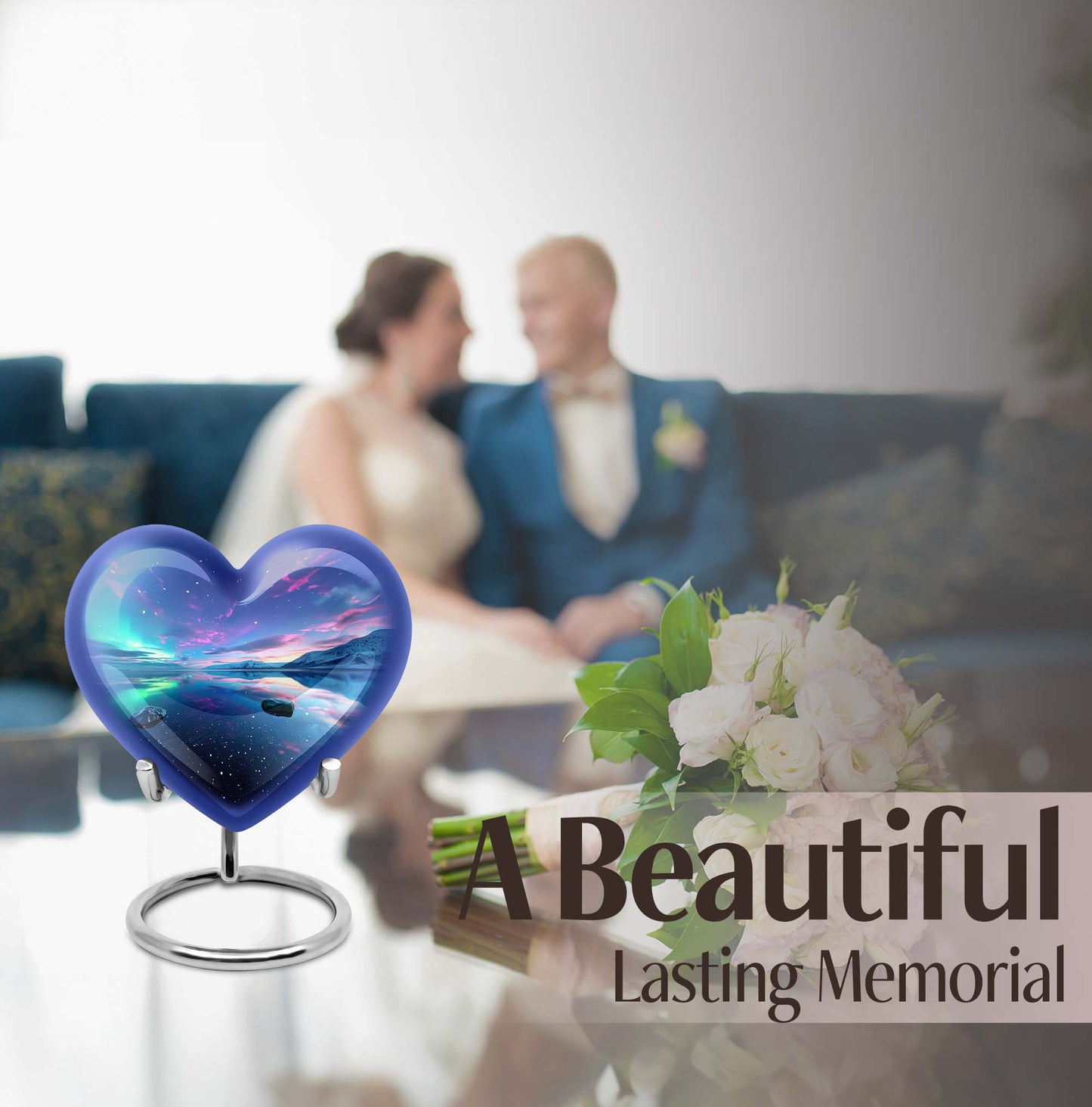 Aurora borealis heart shaped urn for ashes