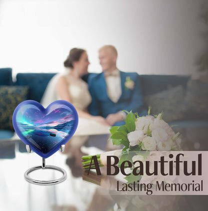 Aurora borealis heart shaped urn for ashes