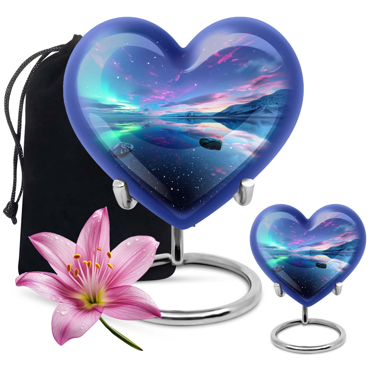 Aurora borealis heart shaped urn for ashes
