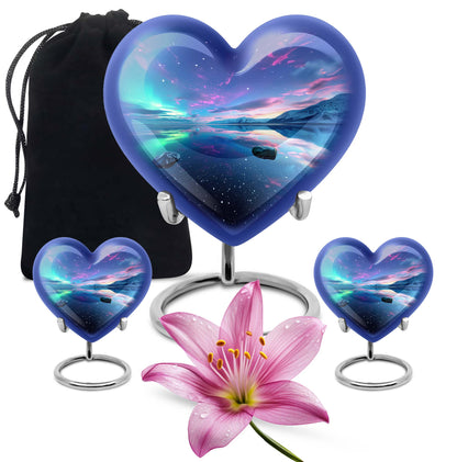 Aurora borealis heart shaped urn for ashes