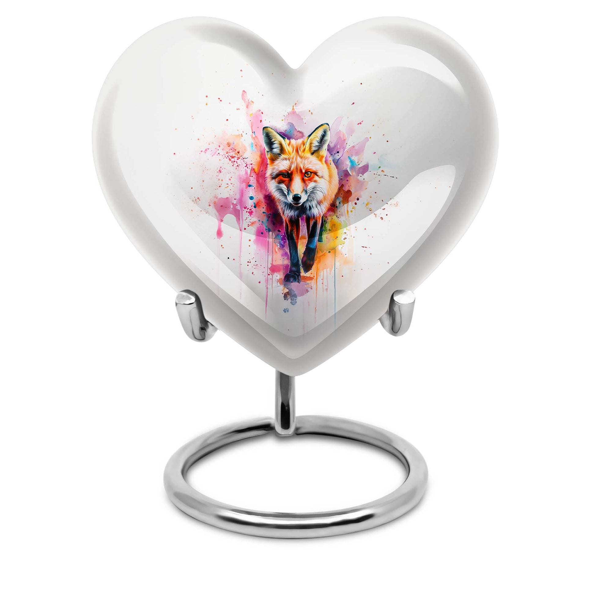 10-inch heart-shaped fox urn with butterfly theme for cremation ashes, personalizable