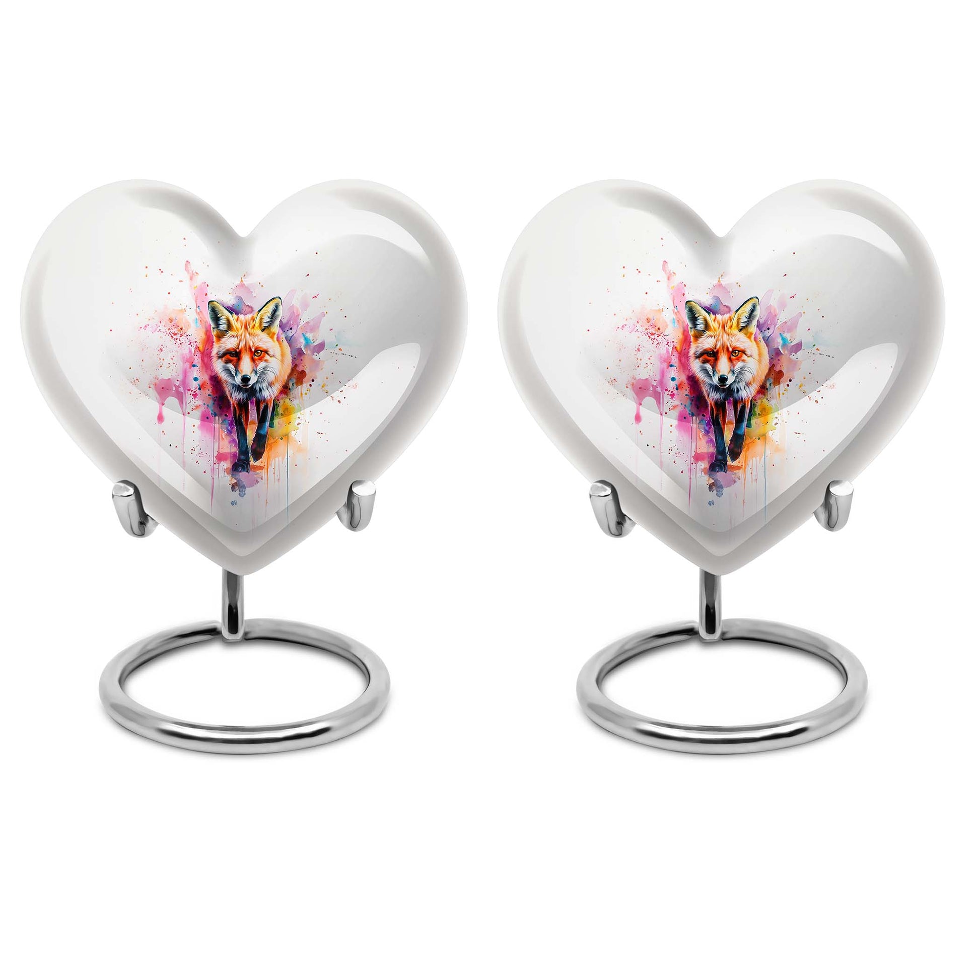 10-inch heart-shaped fox urn with butterfly theme for cremation ashes, personalizable