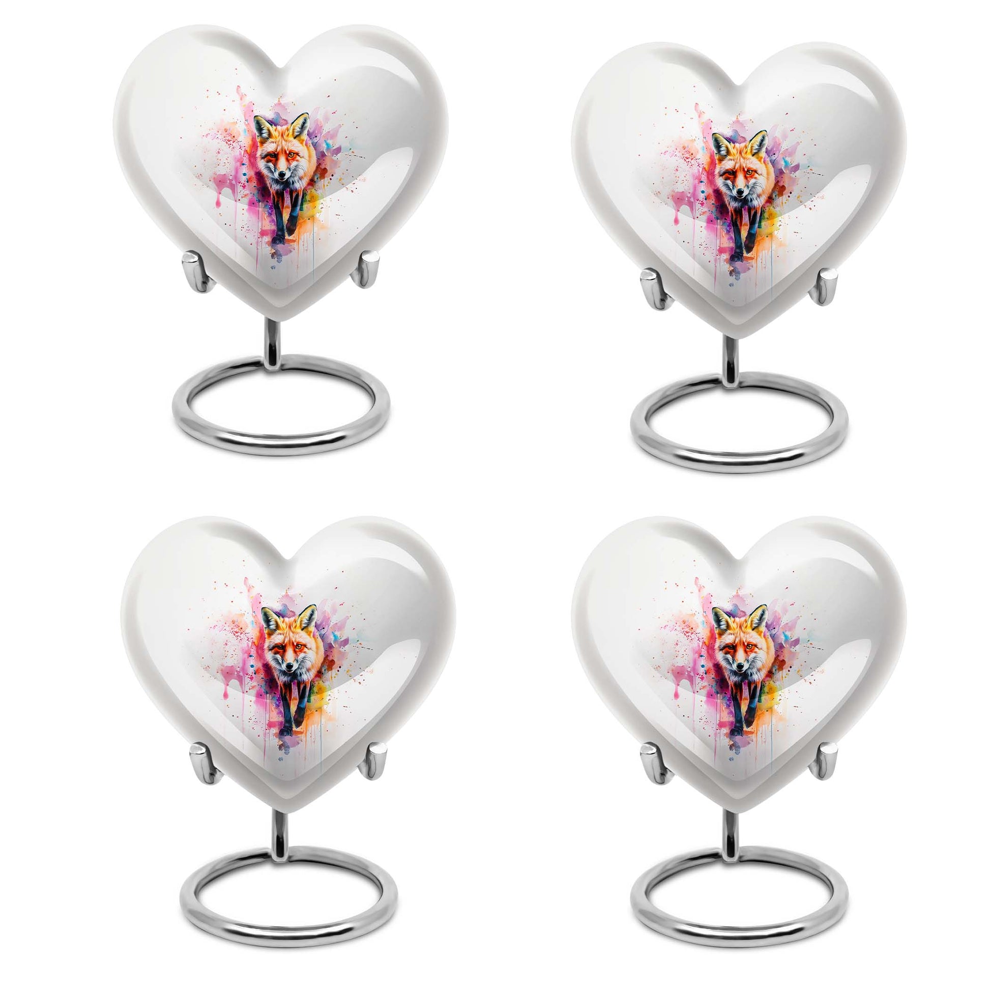10-inch heart-shaped fox urn with butterfly theme for cremation ashes, personalizable