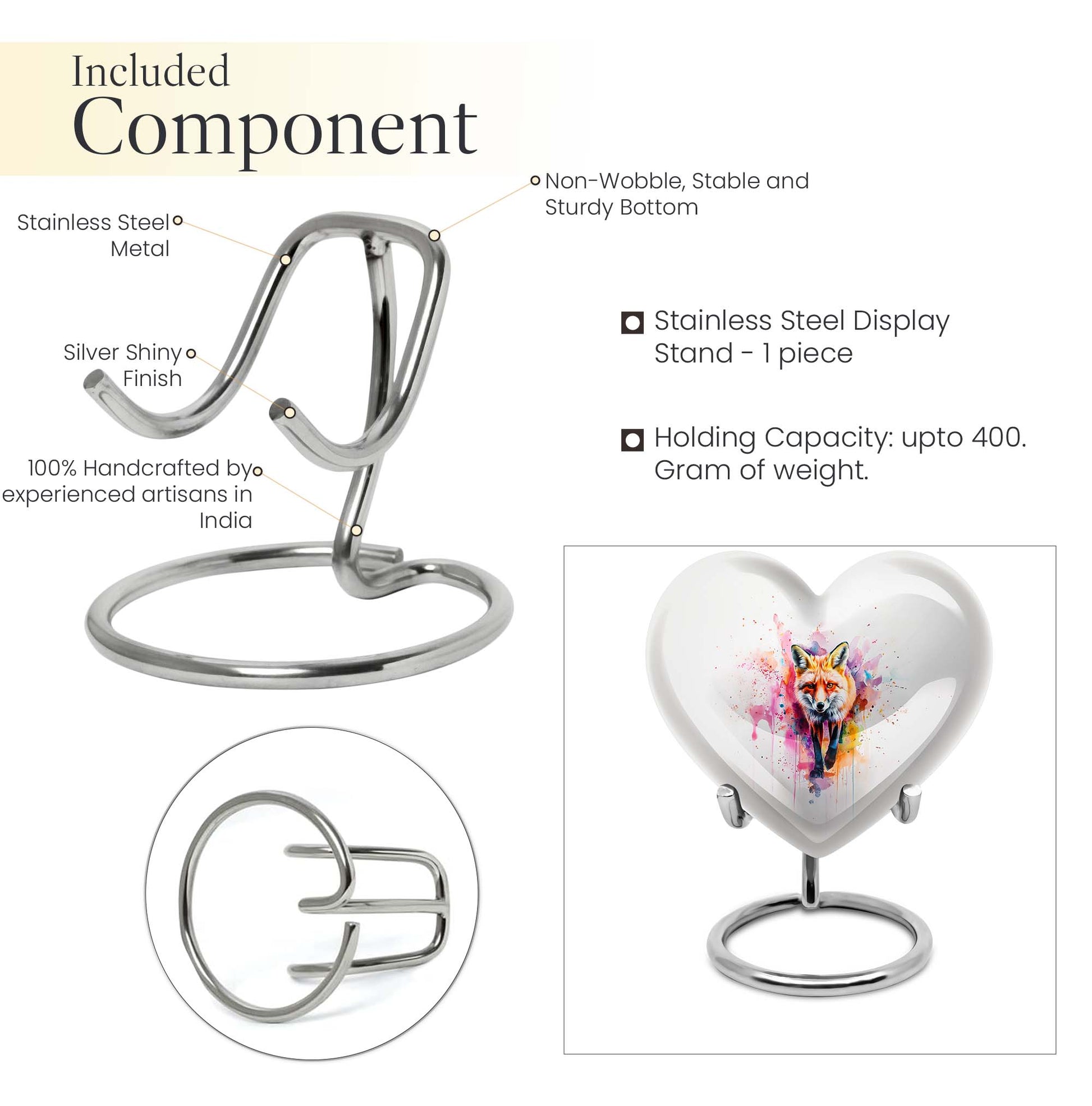 10-inch heart-shaped fox urn with butterfly theme for cremation ashes, personalizable