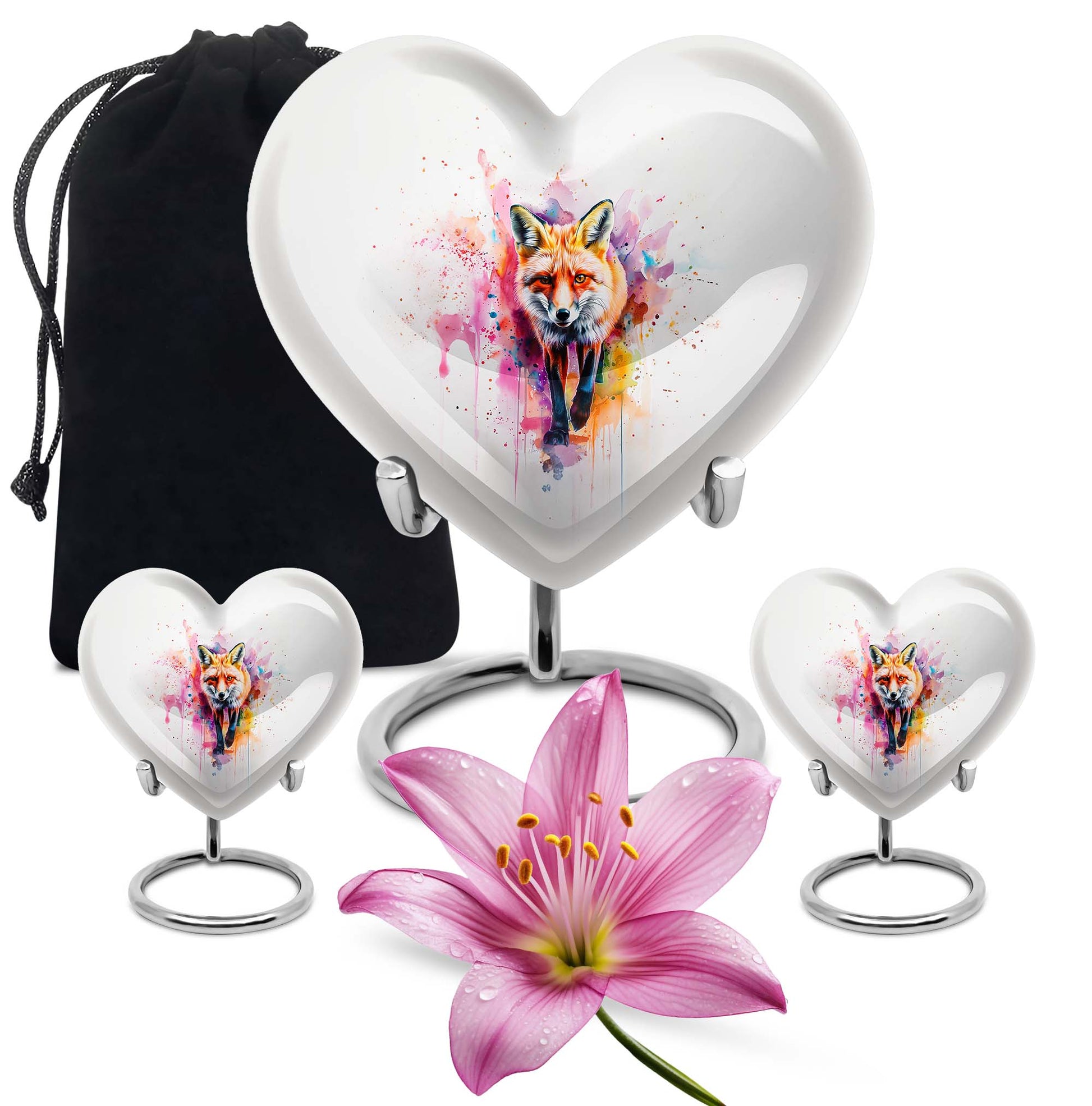 10-inch heart-shaped fox urn with butterfly theme for cremation ashes, personalizable