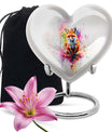 Heart-shaped fox urn in aluminium with butterfly