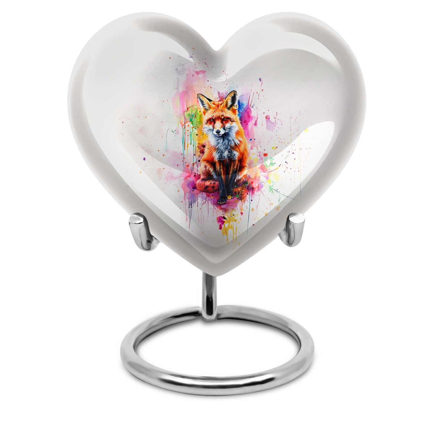 Heart-shaped fox urn in aluminium with butterfly