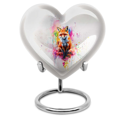Heart-shaped fox urn in aluminium with butterfly