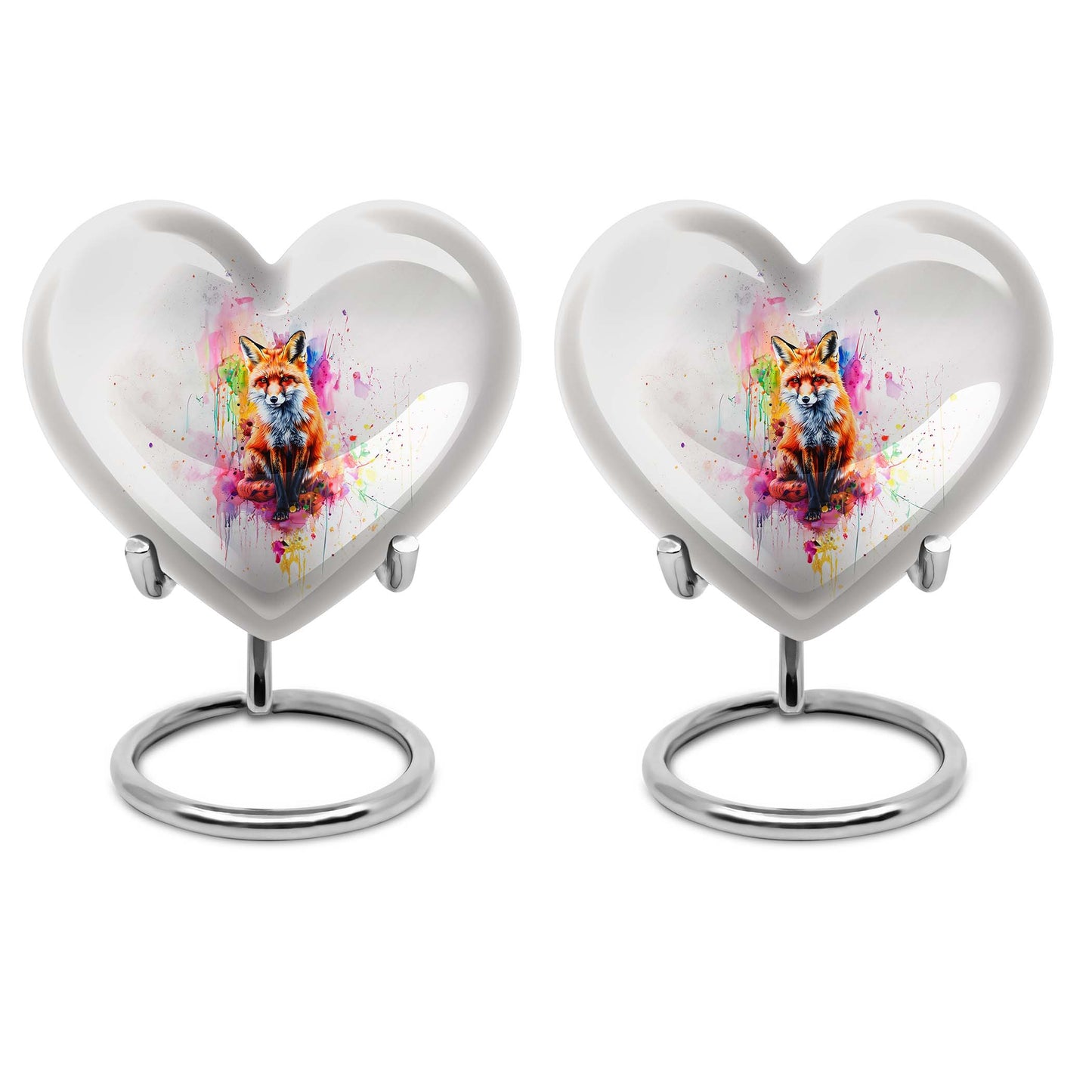 Heart-shaped fox urn in aluminium with butterfly
