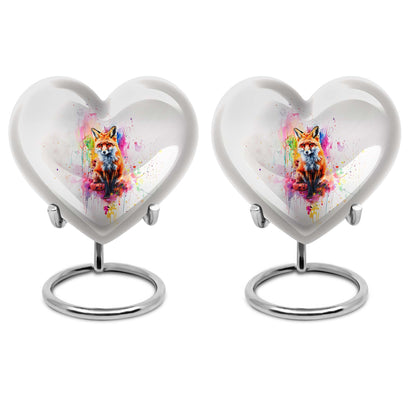 Heart-shaped fox urn in aluminium with butterfly