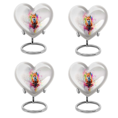 Heart-shaped fox urn in aluminium with butterfly